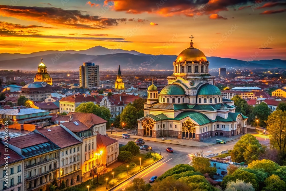 Fototapeta premium Sofia Bulgaria: High-Resolution Panoramic Cityscape with Sharp Focus