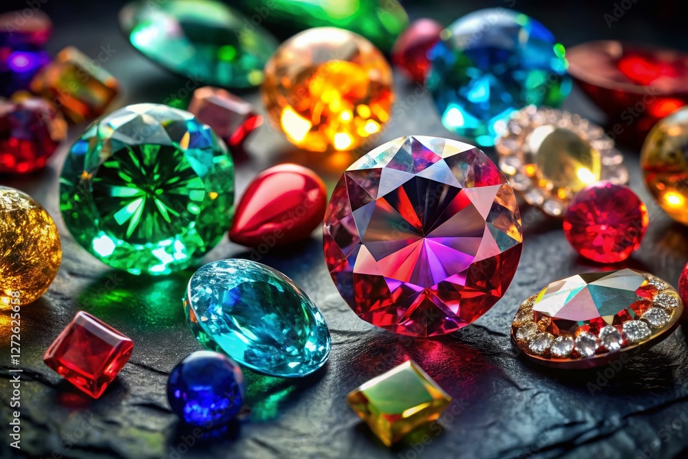 Sparkling Gemstones Collection: Luxury Jewel Set on Dark Background with Copy Space Sparkling Gemstones Collection: Luxury Jewel Set on Dark Background with Copy Space