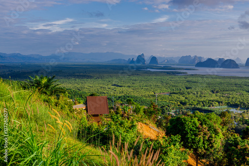 Wallpaper Mural High angle nature background from a beautiful viewpoint of the mountain in the middle of the sea in Phang Nga, Samet Nang Chee viewpoint. Torontodigital.ca