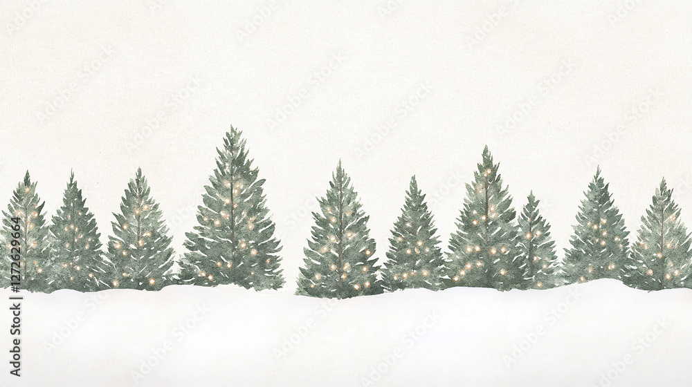 Obraz premium Winter Forest Scene with Christmas Lights