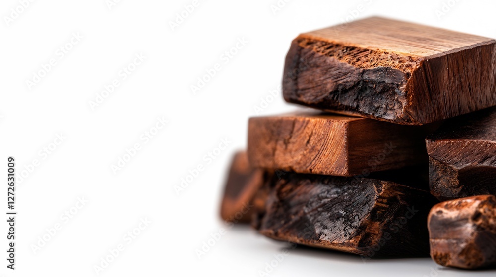 Close up Wooden Block Tower Isolated on White Background with Focus on Details Close up Wooden Block Tower Isolated on White Background with Focus on Details