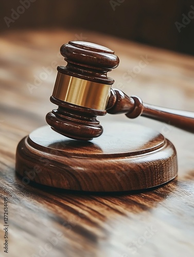 Obraz na płótnie Classic Wooden Gavel on a Polished Desk Representing Justice and Legal Proceedings : Generative AI w salonie
