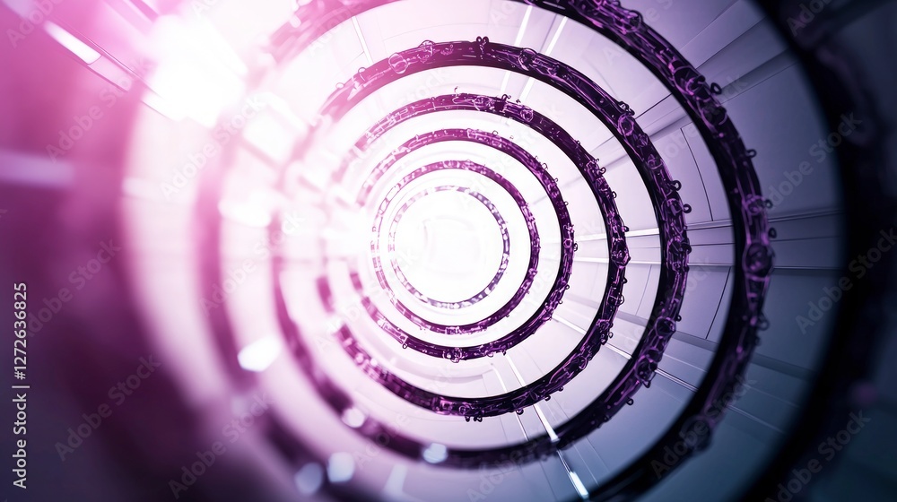 Obraz premium Futuristic Spiral Staircase Abstract Design Purple White Modern Architecture Technolo