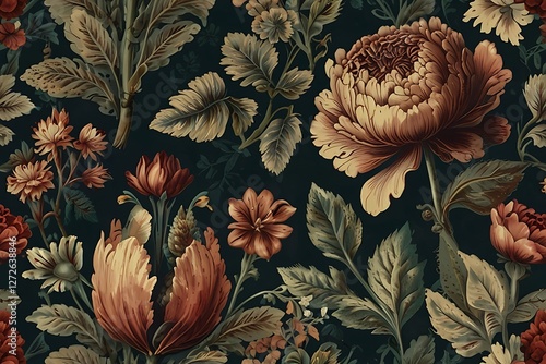 Vintage Floral Pattern with Blooming Flowers