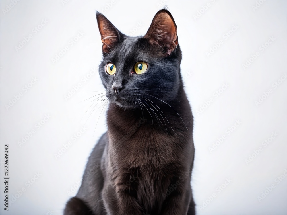 Stylish Black Kitten Posing, Isolated White Background - Fashion Photography Stylish Black Kitten Posing, Isolated White Background - Fashion Photography