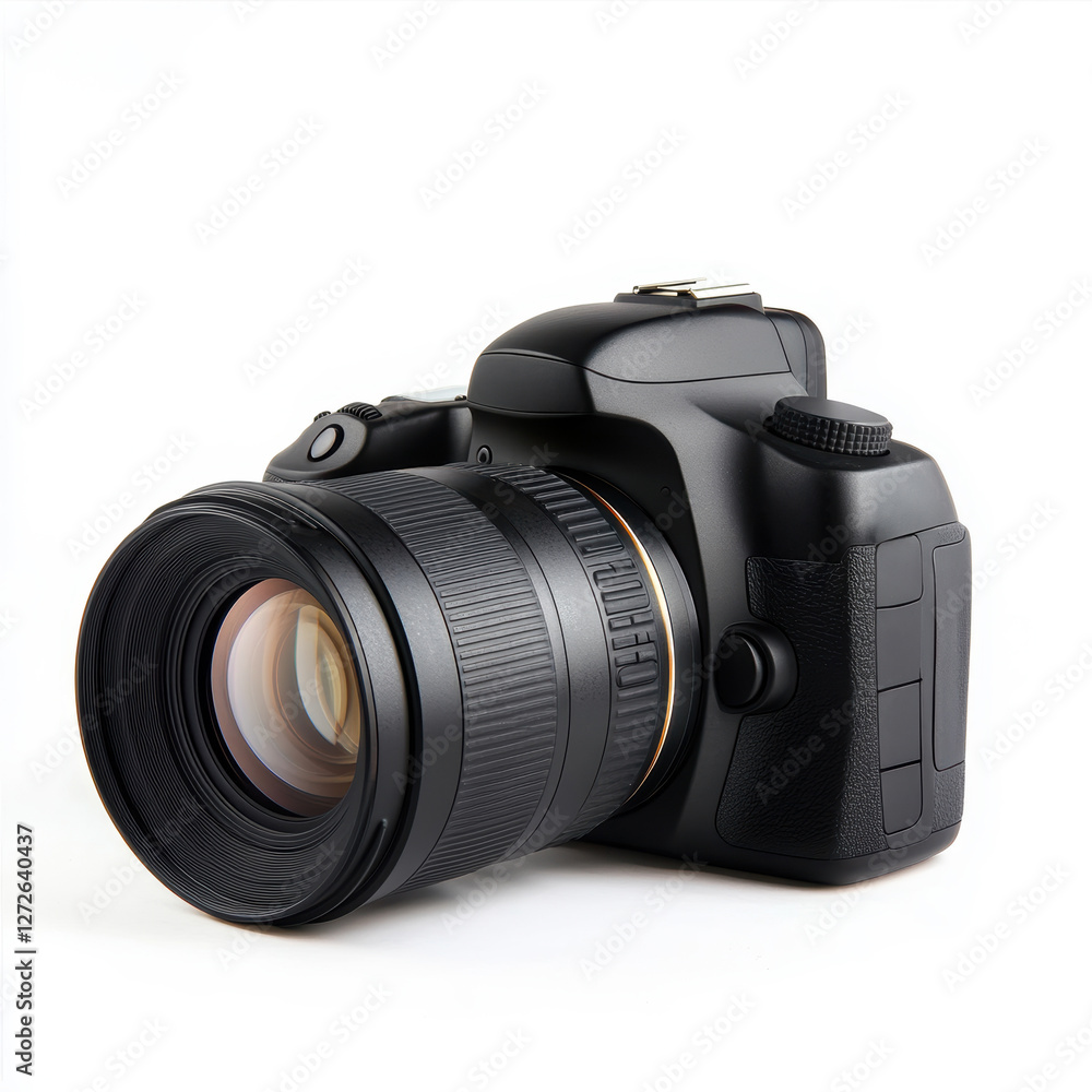 Fototapeta premium Modern DSLR Camera with Lens on White Background