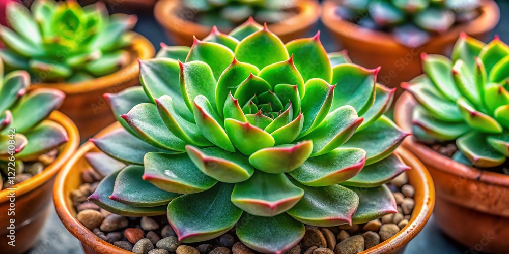 Succulent Texture Close-up: Vibrant Green Plant in Nursery Pot Succulent Texture Close-up: Vibrant Green Plant in Nursery Pot