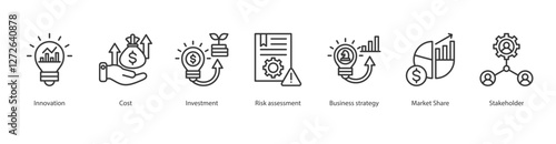 Competitive Outline Icon Sheet market share, business strategy, stakeholder, investment, cost, innovation, risk assessment