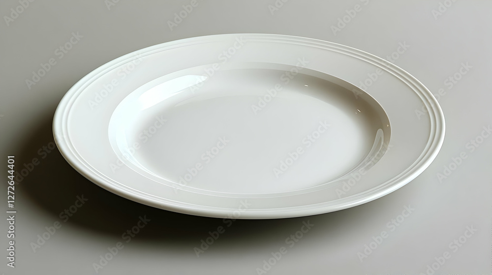 Empty White Round Dinner Plate On Gray Surface Empty White Round Dinner Plate On Gray Surface