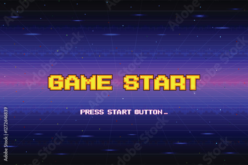 GAME START. pixel art. 8 bit game. retro game. for game assets in vector illustrations. arcade gaming.	
