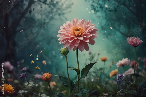 Ethereal Pink Flower in Misty Forest