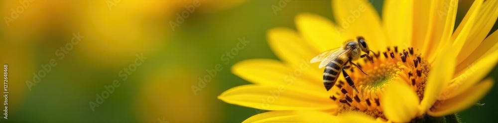 A solitary honey bee hovering over a bright yellow sunflower, sunflowers, bees on flowers, yellow flowers A solitary honey bee hovering over a bright yellow sunflower, sunflowers, bees on flowers, yellow flowers