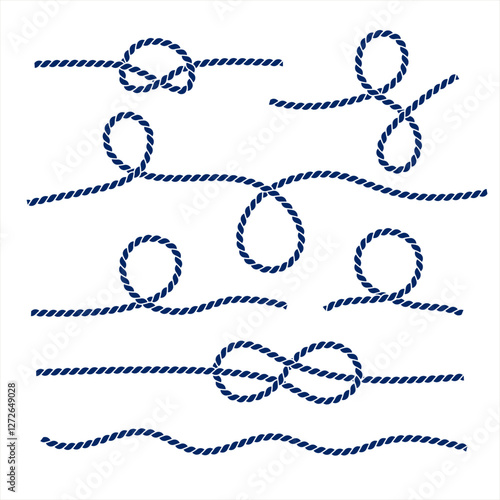 Nautical rope knots vector decorative vintage elements. Marine rope knots collection.
