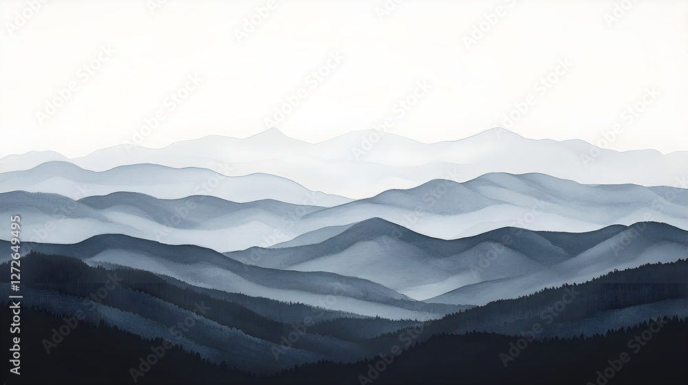 Obraz premium Serene Watercolor Gradient of Navy and Pale Violet Mountain Landscape
