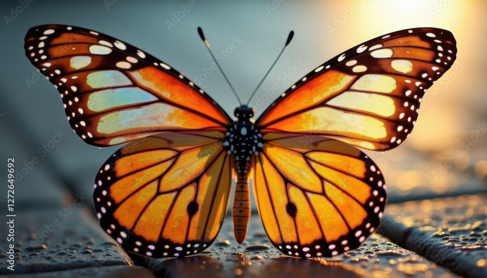 Fototapeta premium Orange Monarch Butterfly, Warm Tones, Detailed