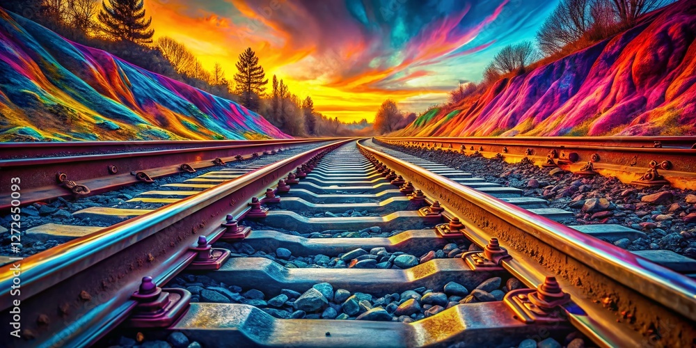 Surreal Close-Up of Railway Tracks - Dreamlike Railroad Landscape