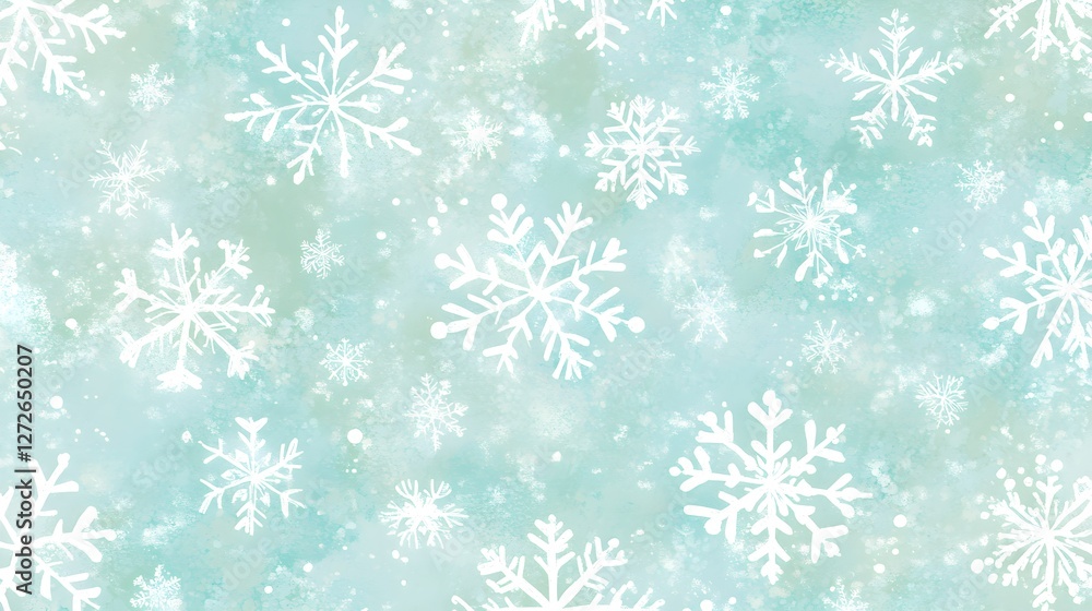 Pale Blue Winter Themed Seamless Pattern with Snowflakes and Detail Pale Blue Winter Themed Seamless Pattern with Snowflakes and Detail