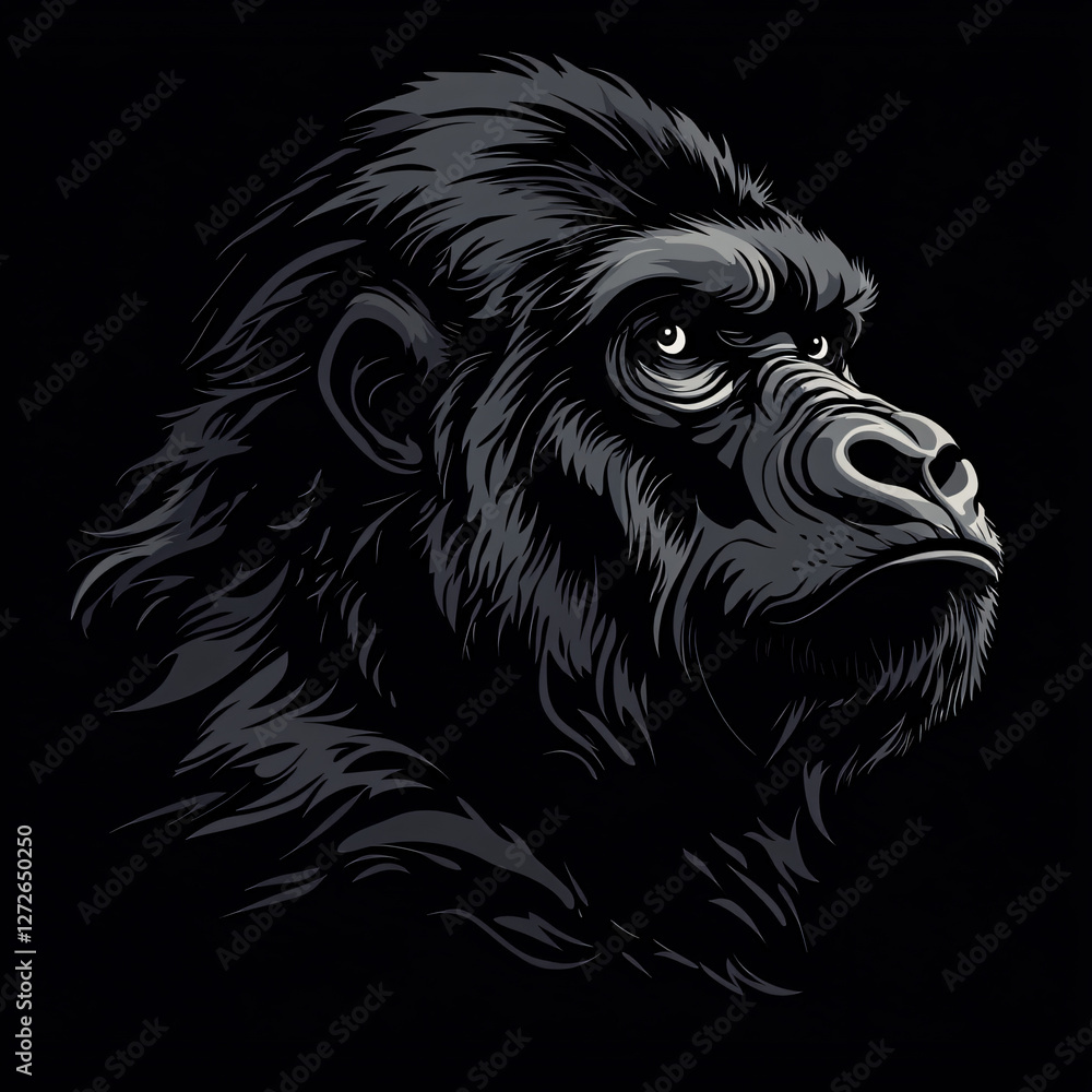 Fototapeta premium Monochrome Gorilla Wildlife Art: Expressive Primate Portrait in Digital Design