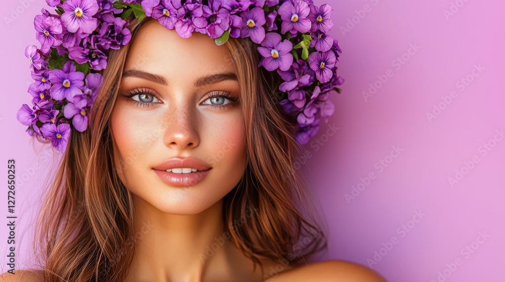 Naklejka premium Beautiful woman with flower crown posing