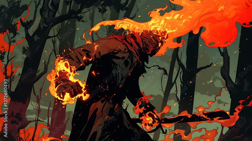 mysterious man with fire power, his whole body is made of fire, colorful anime style mysterious man with fire power, his whole body is made of fire, colorful anime style
