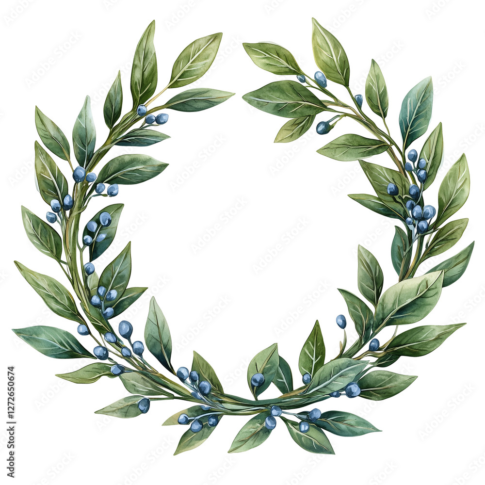 Hand-painted laurel wreath isolated on transparent background Hand-painted laurel wreath isolated on transparent background