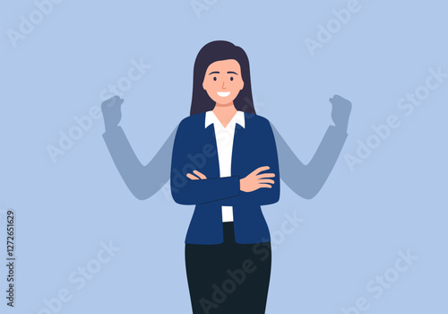 Woman power, self confidence, high self esteem concept vector illustration. Leadership businesswoman.