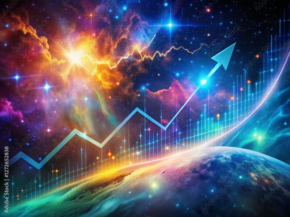 Surreal Fintech Growth: Upward Arrow on Abstract Data Curve Chart Surreal Fintech Growth: Upward Arrow on Abstract Data Curve Chart
