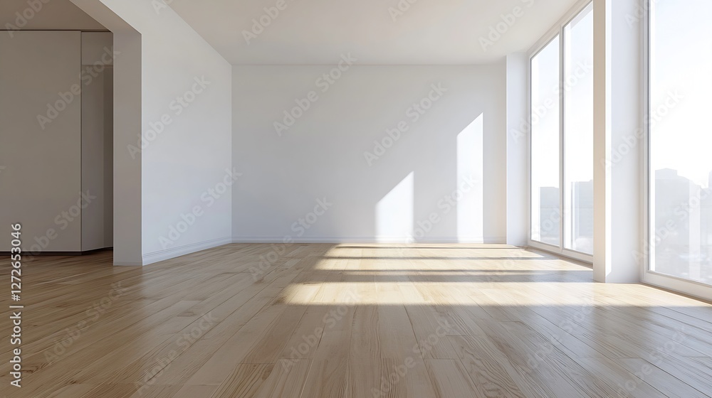 Fototapeta premium Bright Modern Empty Living Room with Large Windows and Natural Light : Generative AI