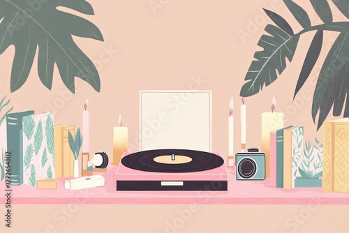 Vinyl player on shelf 