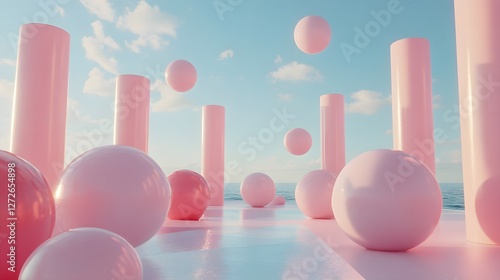 Serene Pastel Scene with Airy Bubble Elements and Gradient Background