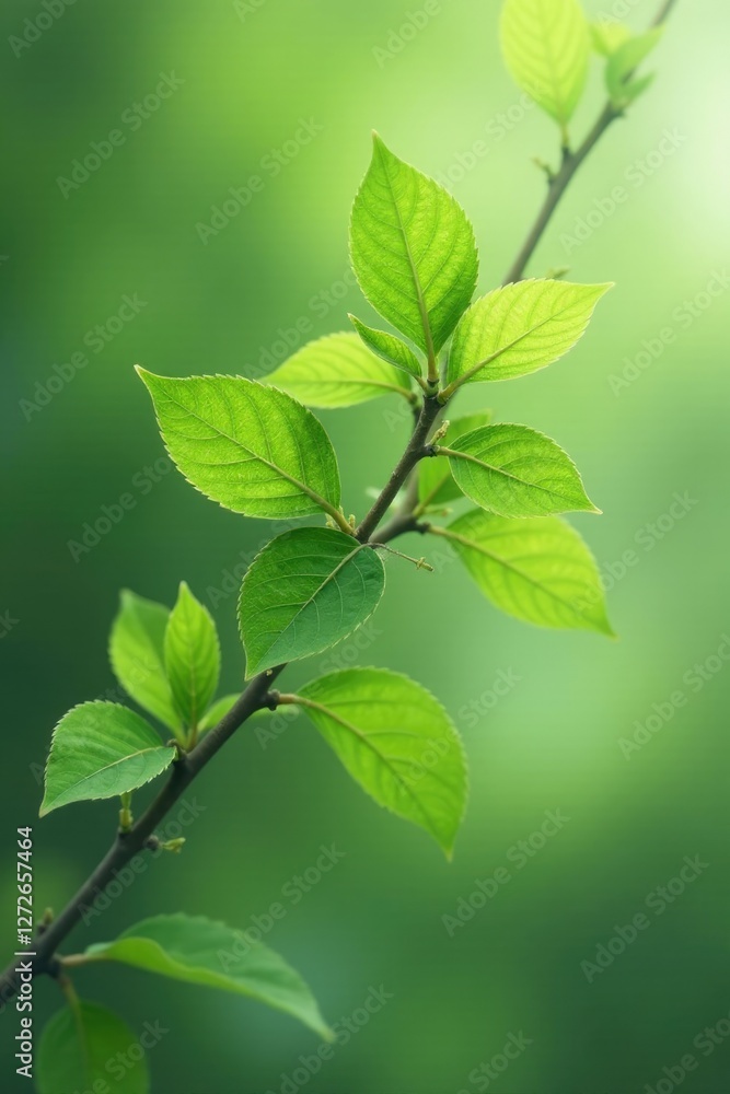 Delicate green leaves tangled on a slender branch, natural, leaves, foliage Delicate green leaves tangled on a slender branch, natural, leaves, foliage