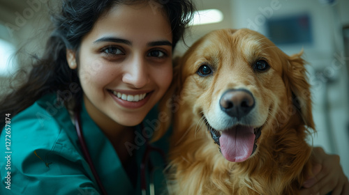 Wallpaper Mural Indian Female Veterinarian Carefully Treating a Golden Retriever in a State-of-the-Art Animal Clinic  Torontodigital.ca