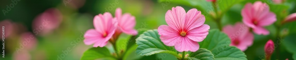 Delicate pink geranium flowers with green leaves in a garden, nature, gardenia Delicate pink geranium flowers with green leaves in a garden, nature, gardenia