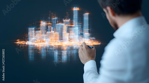 Businessman Touching Virtual Screen and Pressing Social Network Icon