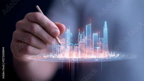 Businessman Touching Virtual Screen and Pressing Social Network Icon