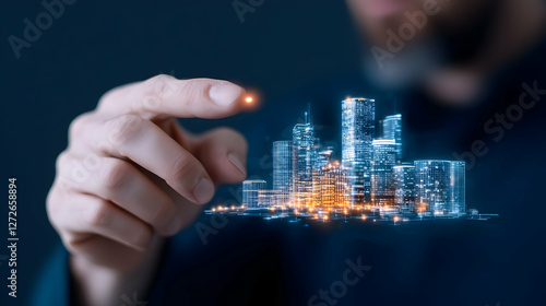 Businessman Touching Virtual Screen and Pressing Social Network Icon