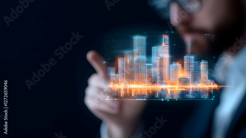 Businessman Touching Virtual Screen and Pressing Social Network Icon