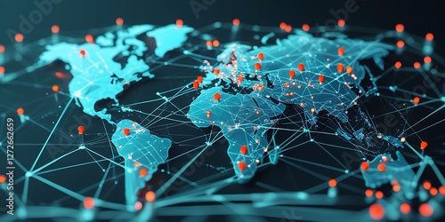 Futuristic digital globe with glowing data connections representing global networking, communication, and technology. Concept of cybersecurity, artificial intelligence, and big data

 photo