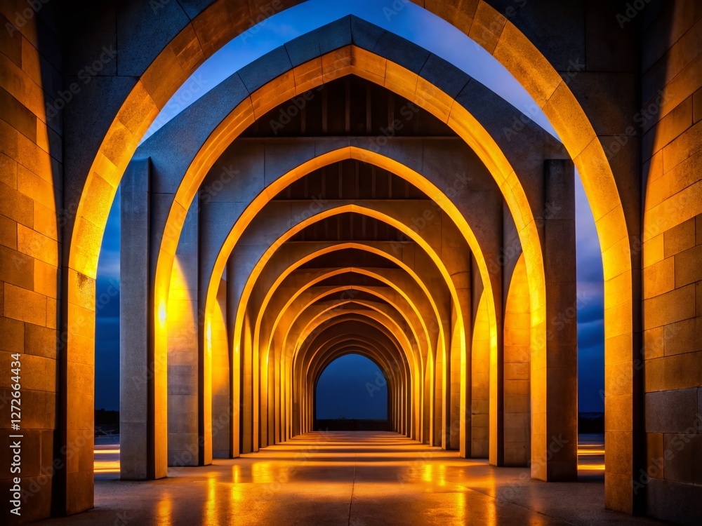 Fototapeta premium Symmetrical Concrete Arches Silhouette - Moody Architectural Background