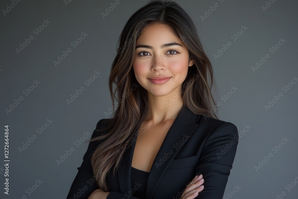 Empowered business woman smiling with arms crossed in professional Empowered business woman smiling with arms crossed in professional