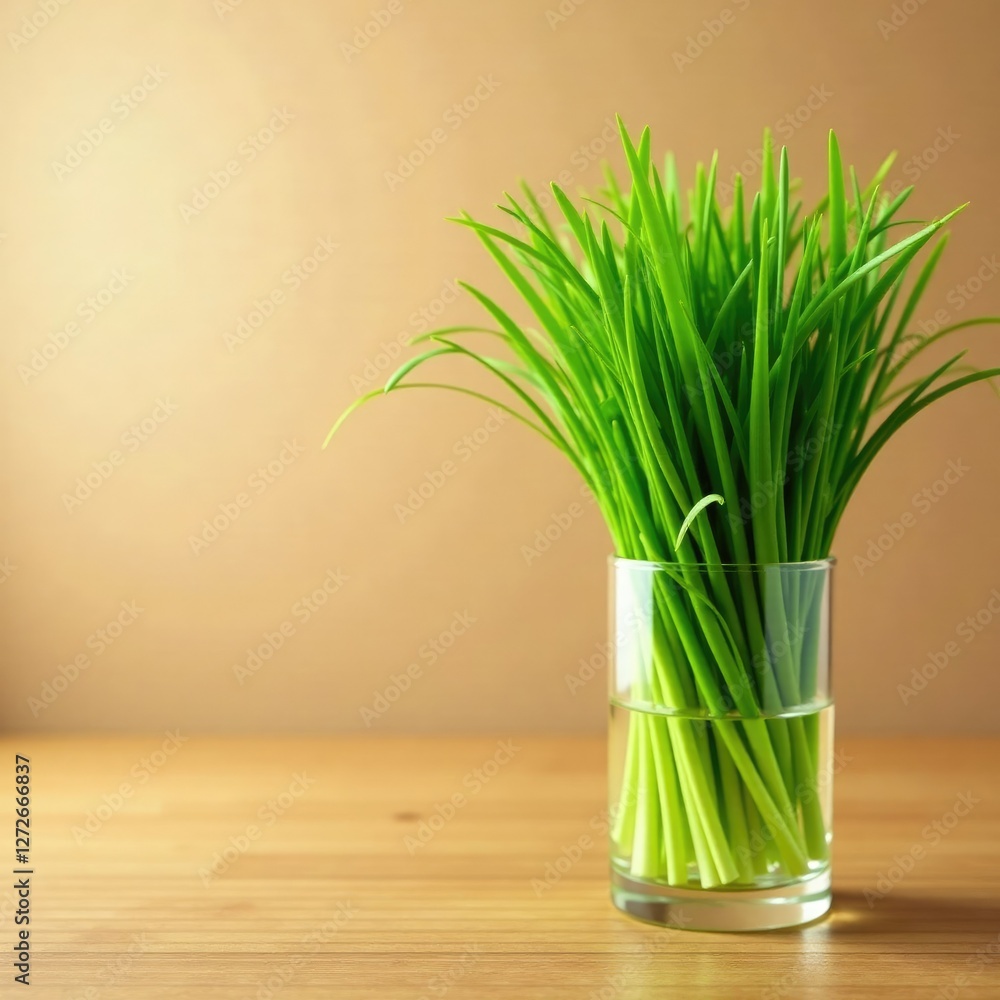 Fresh grass in a clear glass vase on a wooden floor with a few stray blades, green, grass, floor Fresh grass in a clear glass vase on a wooden floor with a few stray blades, green, grass, floor