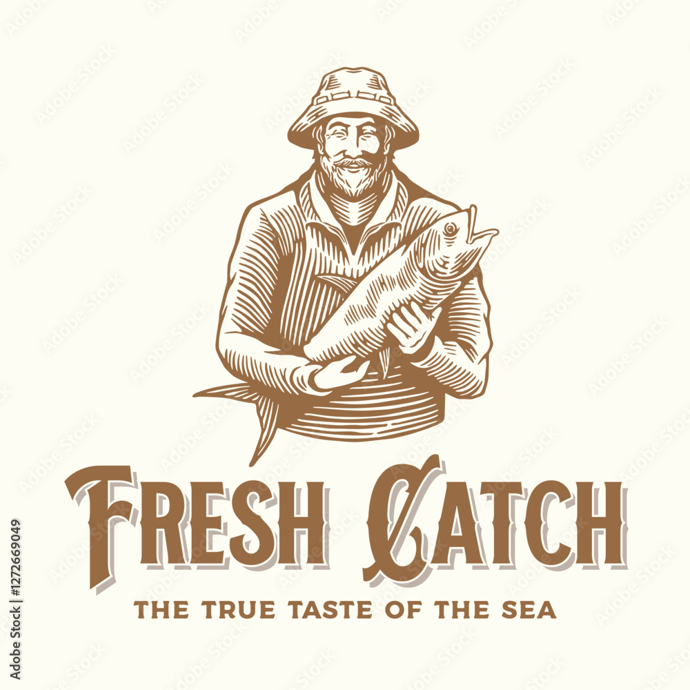 Obraz premium Vintage Fisherman Emblem Logo Illustration