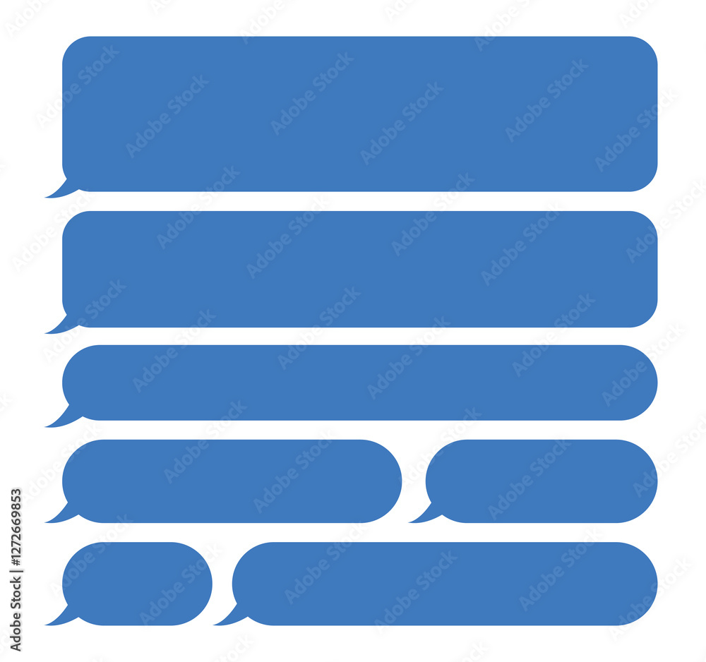 Set of blank blue speech bubbles. Speak bubble text. Empty speech bubbles. Set of blank blue speech bubbles. Speak bubble text. Empty speech bubbles.