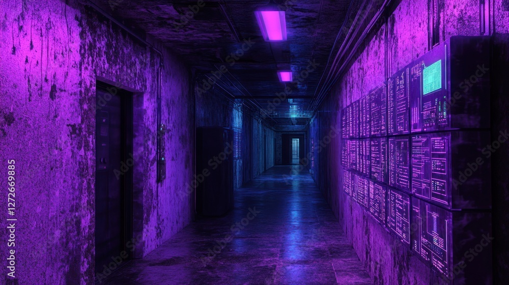 Neon-lit Cyberpunk Corridor: A Digital Dystopia Neon-lit Cyberpunk Corridor: A Digital Dystopia