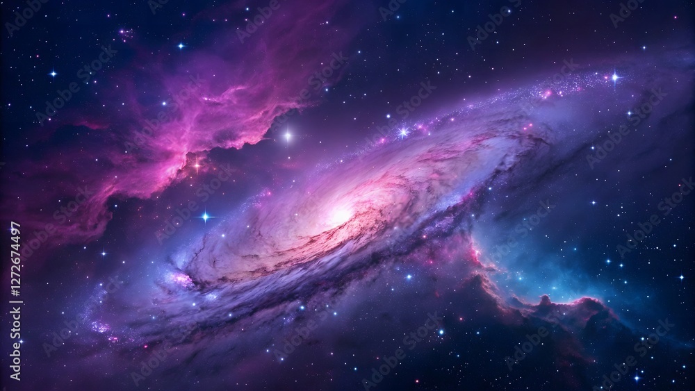 Fototapeta premium Colorful Neon Nebula with Luminous Gas Clouds Creating a Futuristic and Mystical Cosmic Scene