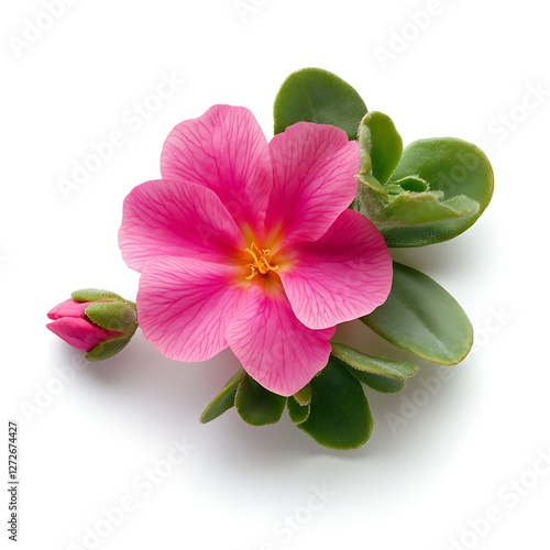 pink flower isolated on white background close up. Flat lay, top view.