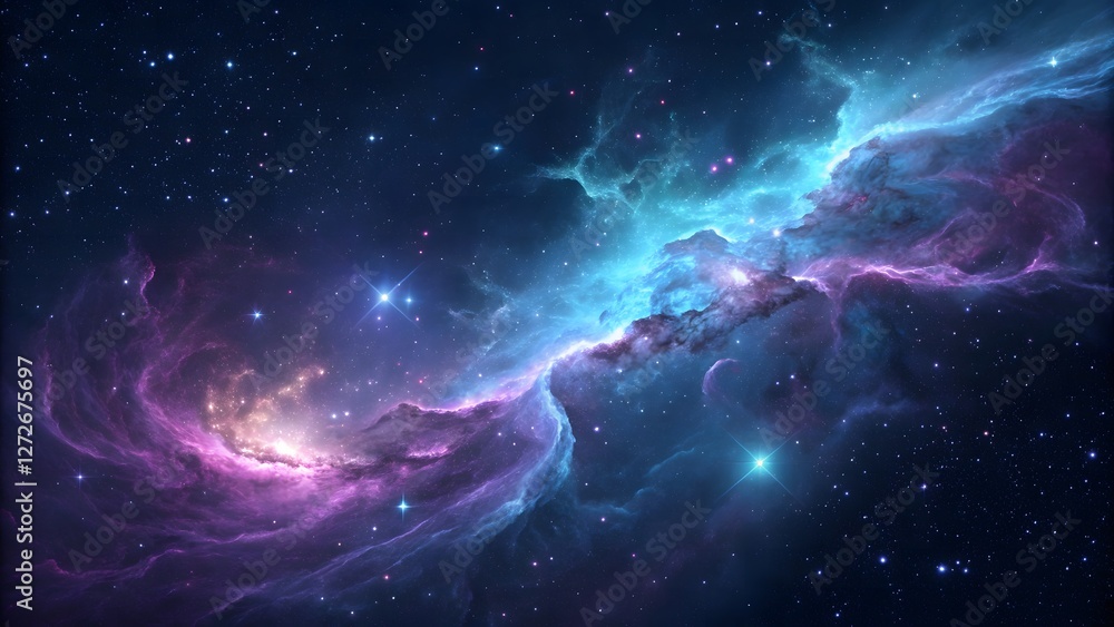 Fototapeta premium Colorful Neon Nebula with Luminous Gas Clouds Creating a Futuristic and Mystical Cosmic Scene
