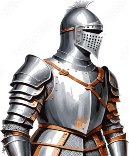 A noble knight in vintage armor, featuring intricate engravings and a regal stance, available in editable formats like PNG, JPG, and SVG.
