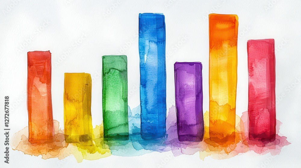 Vibrant Watercolor Bar Graph Showing Upward Trend Vibrant Watercolor Bar Graph Showing Upward Trend