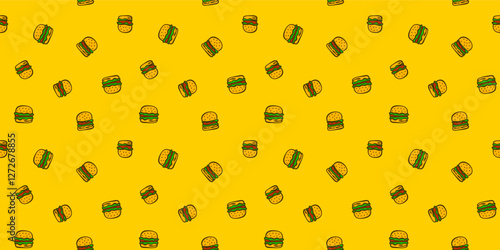 doodle burger pattern background. doodle fast food burger seamless pattern background. Seamless Pattern of a Cheese Burger or Hamburger. hamburger pattern.